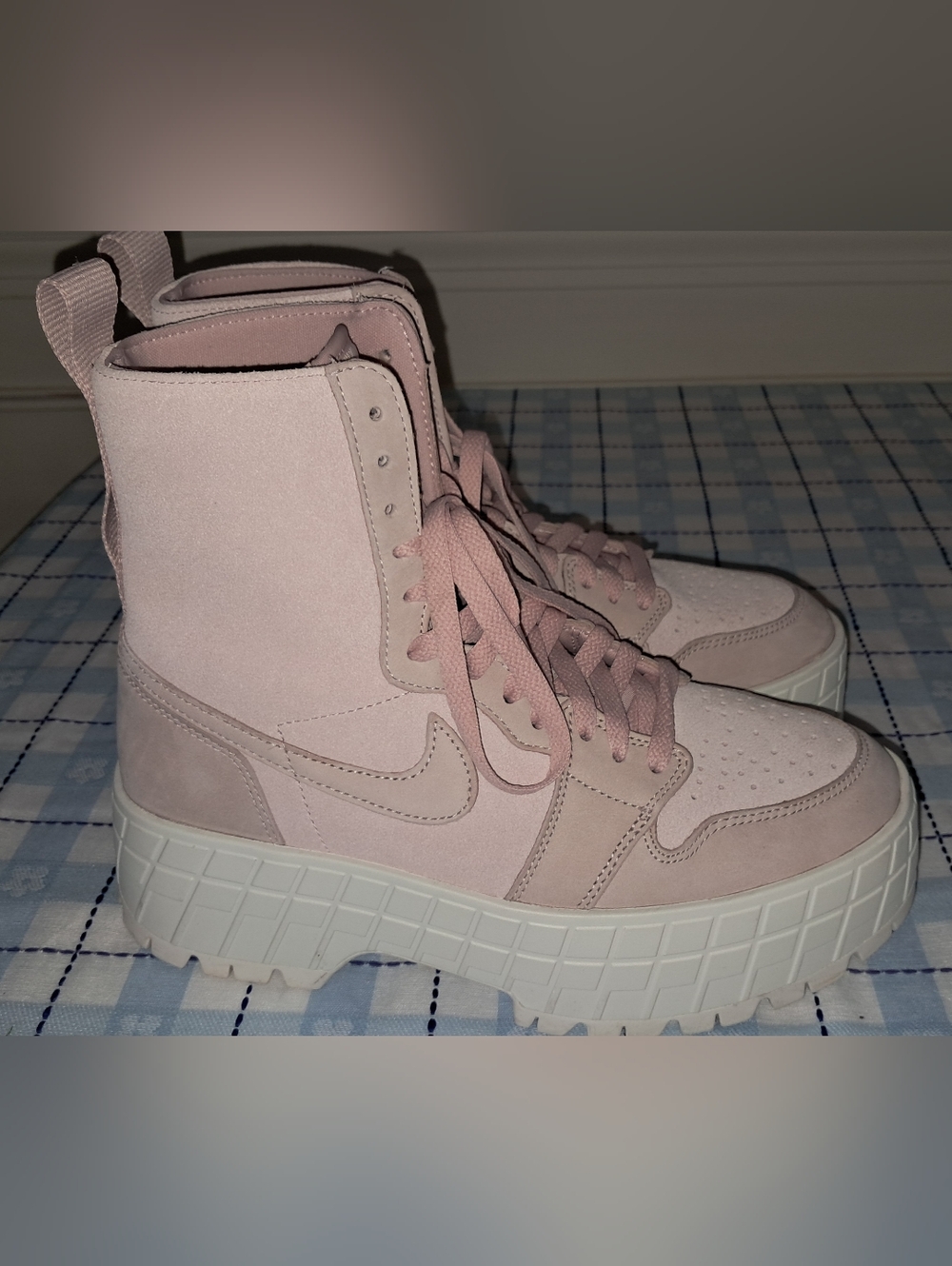 Nike Air Jordan 1 Brooklyn Chunky Heel Platform Hi Top Pink Sz 9